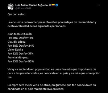 Así le fue a Francia Márquez con respecto a otras figuras públicas del país - crédito X