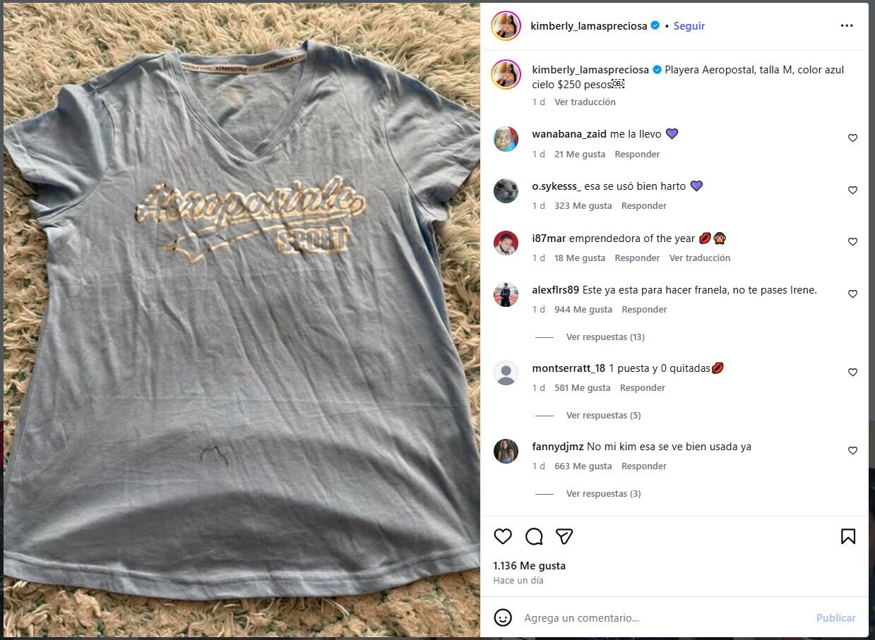 Kimberly ‘La más preciosa’ enfrenta críticas por vender ropa y zapatos de segunda mano en Instagram a precios elevados (IG)