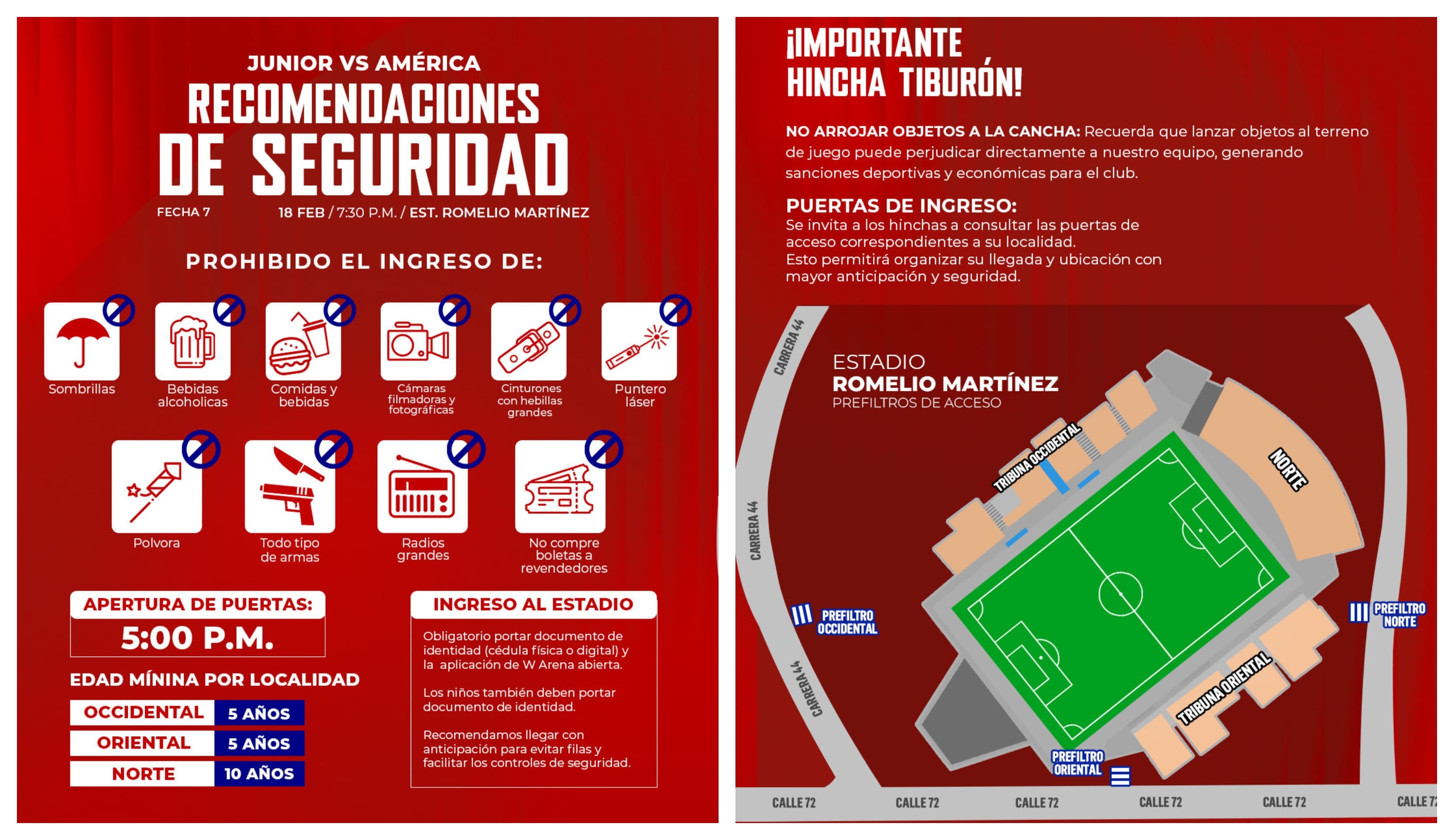Estas son las disposiciones para los aficionados en el estadio Romelio Martínez, para el partido Junior vs. América - crédito Junior FC