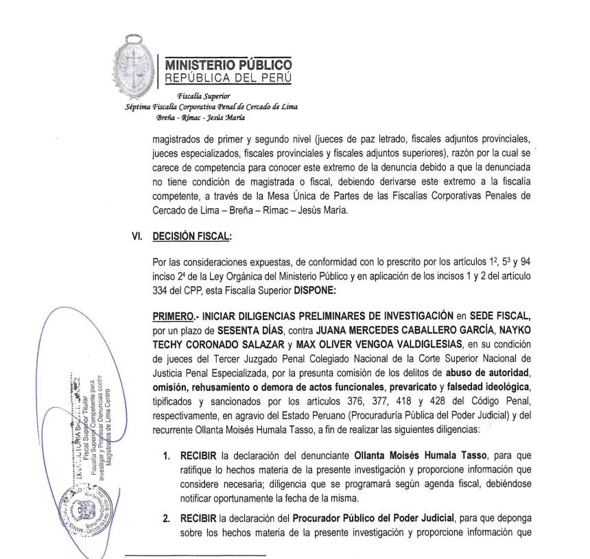 Ministerio Público investiga a magistrados por ejecución anticipada de pena contra Ollanta Humala. Fuente: La República / X