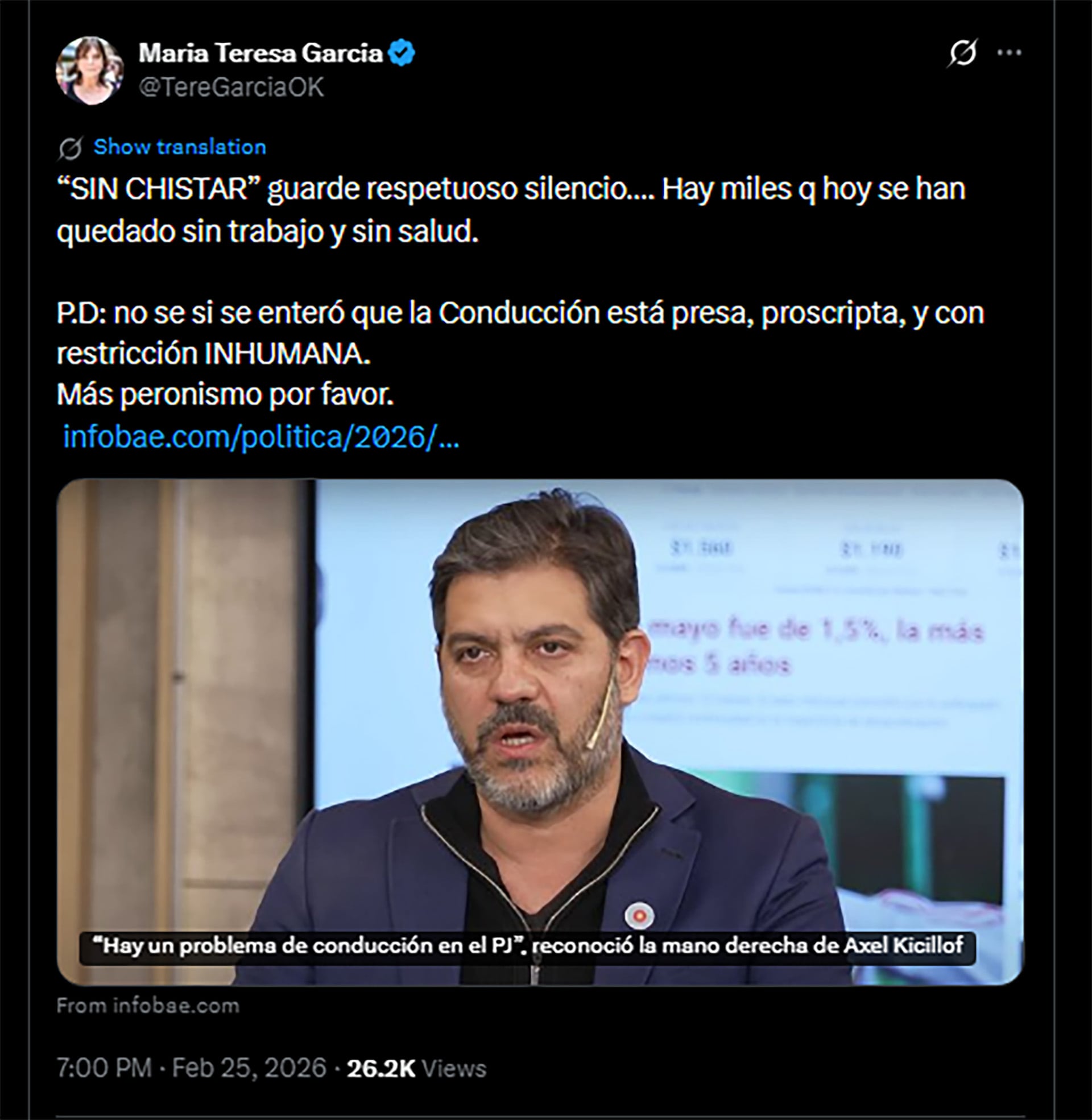 El tuit de María Teresa García.