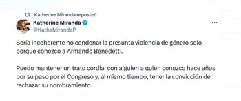 Katherine Miranda rechazó la designación