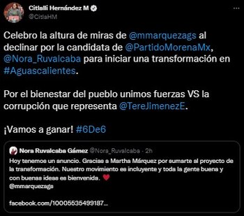 Citlalli Hernández celebró la declinación