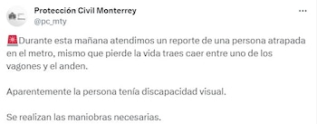 Protección Civil anunció que el hombre fallecido era una persona con discapacidad visual.