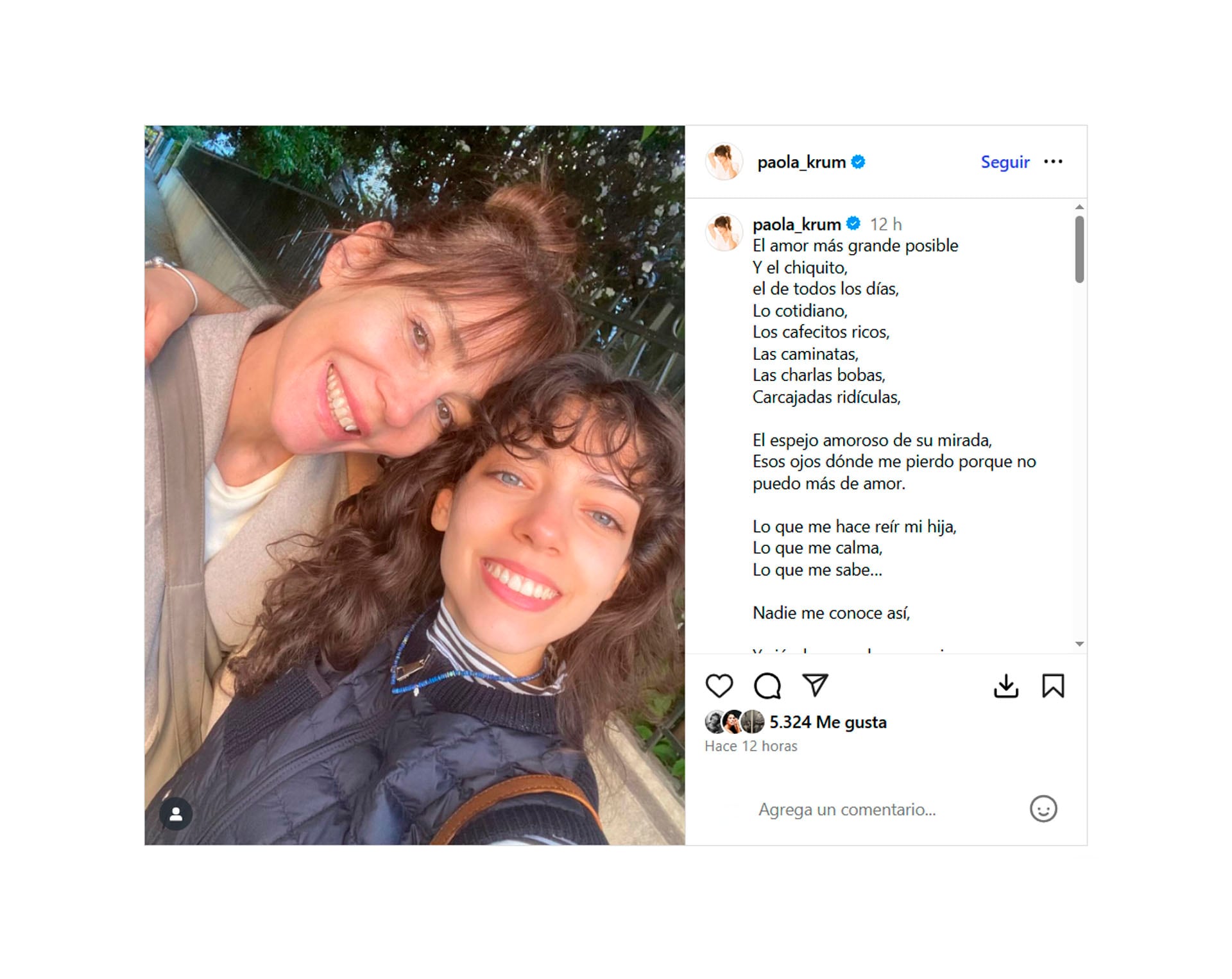 Paola Krum y su hija Eloísa, fruto de su relación con Joaquín Furriel, comparten la vida juntas y así lo expresó la actriz en las redes (Instagram)