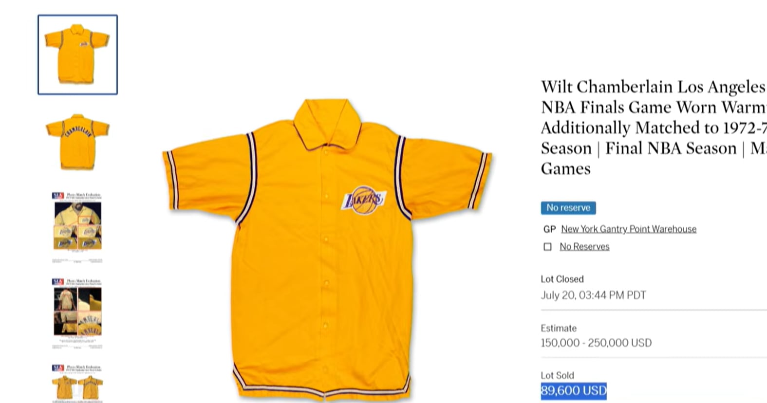 Sotheby’s verificó con análisis fotográficos que la prenda fue utilizada por Wilt Chamberlain en la serie final ante los New York Knicks (KGW News)