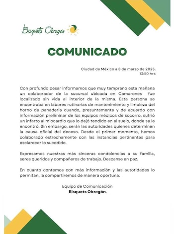 Comunicado emitido por el restaurante