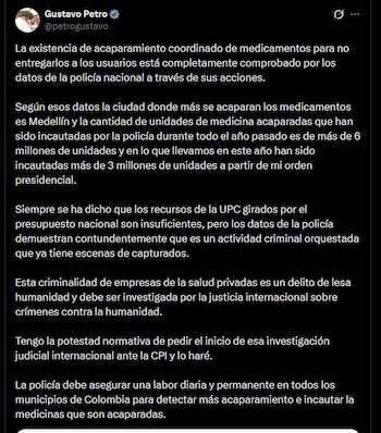 Gustavo Petro - crédito @petrogustavo/X