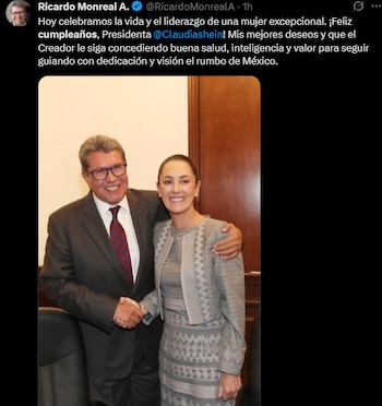 Desde el Poder Legislativo, Ricardo Monreal califica a la jefa del Ejecutivo como “una mujer excepcional” y le expresa buenos deseos para que mantenga salud, inteligencia y valor al conducir al país.