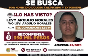 Ficha de recompensa para localizar al Comandante Levy. Crédito: Fiscalía de Veracruz