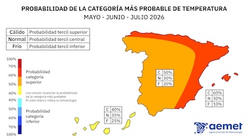 La Aemet considera más probable que se registren valores superiores a los habituales.