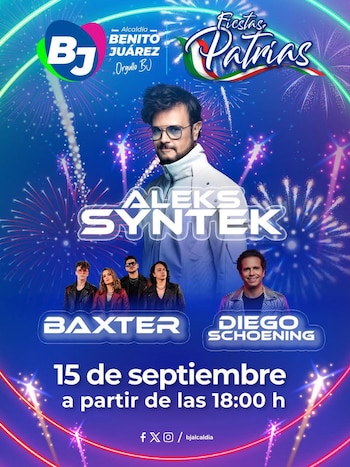 Aleks Syntek se presenta en la explanada de Benito Juárez a partir de las 18:00 horas.
(X/@BJAlcaldia)
