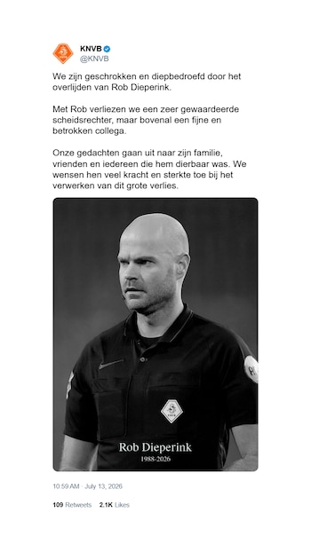 La KNVB confirmó la muerte del árbitro de Borculo y expresó su consternación ante la pérdida de un colega comprometido