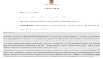 El caso surgió en la Convocatoria 1497 de 2020 de la Fuerza Aeroespacial Colombiana, en la que Aurora ocupó el segundo lugar entre 108 elegibles para cubrir 49 vacantes - crédito Corte Constitucional