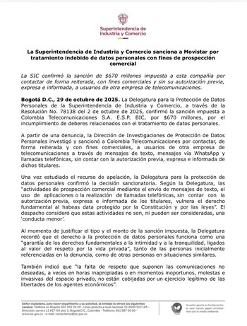 SIC sancionó a Movistar por