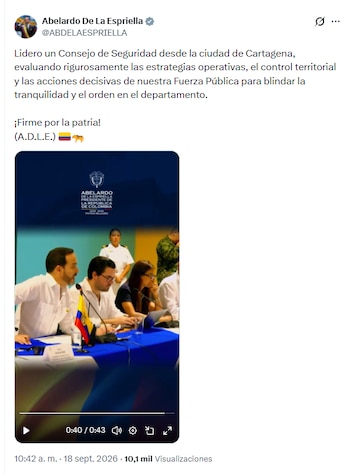 Abelardo de la Espriella señaló que se articularán con las alcaldías y gobernaciones para enfrentar la violencia y la criminalidad - crédito @ABDELAESPRIELLA/X