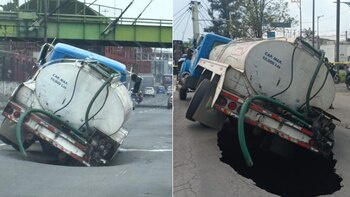 Así quedó una pipa atrapada