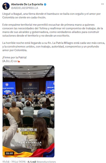 Abelardo de la Espriella prometió una “patria milagro” con protagonismo regional en su visita a Ibagué - crédito @ABDELAESPRIELLA/X