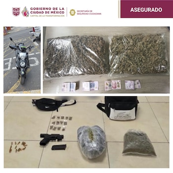 Droga y objetos asegurados. Crédito: SSC
