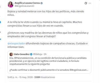 La senadora Angélica Lozano Correa criticó el uso de menores de edad para temas político-electorales - crédito @AngelicaLozanoC/X