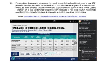 En la cuenta de Facebook de Pedro Castillo se publicó una encuesta de Ipsos en pleno silencio electoral