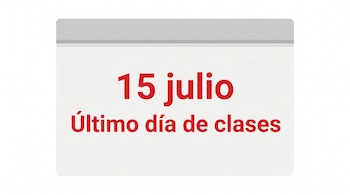Ilustración de una página de calendario blanca con la cabecera gris, mostrando en rojo las palabras "15 julio" y "Último día de clases".