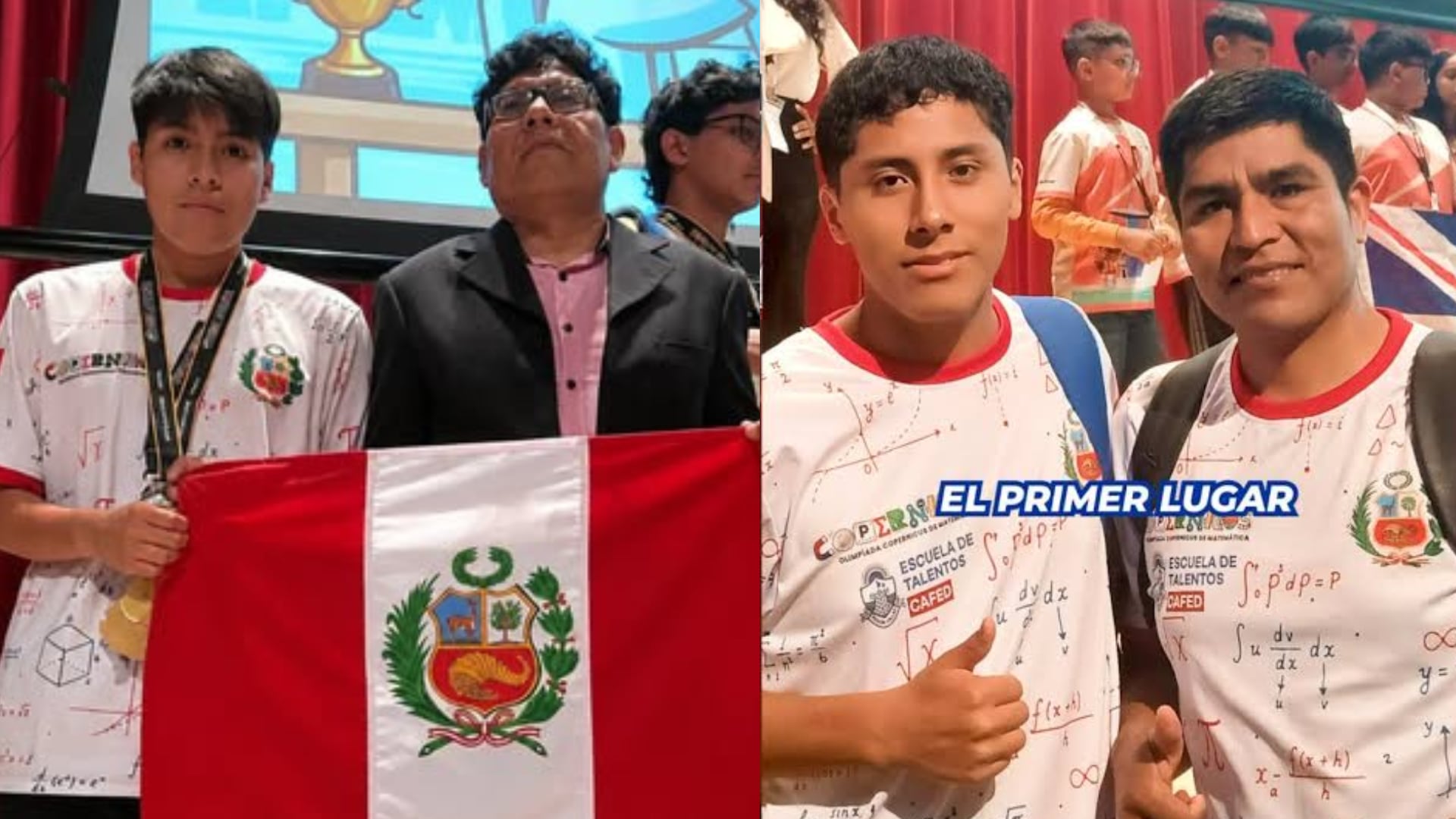 Dos estudiantes peruanos obtuvieron medallas de oro en la Ronda Global de las Olimpiadas Matemáticas Copernicus realizada en Singapur. Composición: Infobae