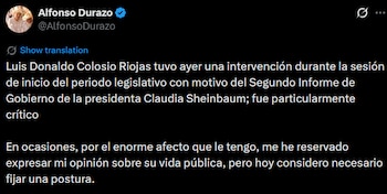 Durazo arremete contra Luis Donaldo Colosio Riojas. (Facebook)