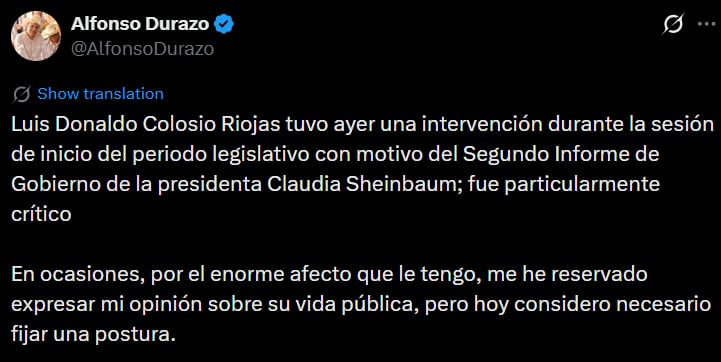 Durazo arremete contra Luis Donaldo Colosio Riojas. (Facebook)