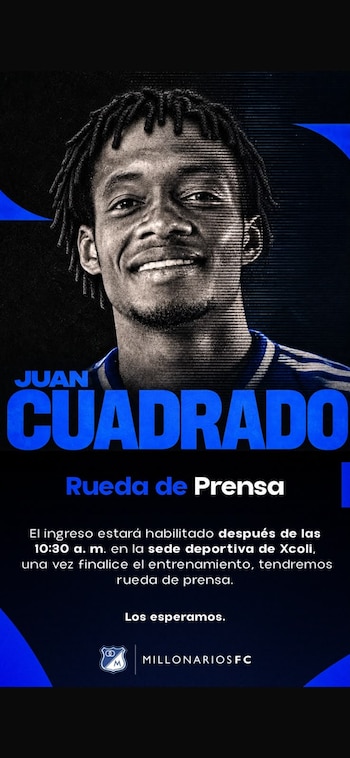 El "Panita" será presentado a partir de las 10:30 a. m. (hora de Colombia-crédito Millonarios FC