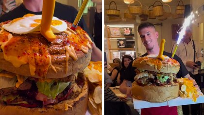 Las increíbles hamburguesas que sirven en un local de comidas en Grecia que se hicieron virales por su tamaño