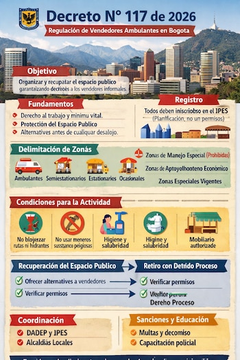 El Decreto 117 de 2026 regula el espacio público de Bogotá al establecer nuevas normas para vendedores ambulantes y estacionarios en zonas de alto tráfico - crédito Imagén Ilustrativa Infobae
