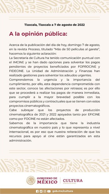 La Secretaría de Cultura se