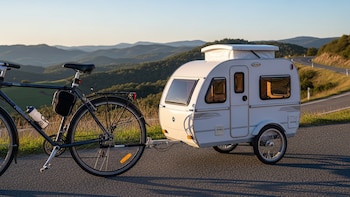 La minicasa de los ciclistas, una caravana de 52 kilos con cama de matrimonio y baño propio