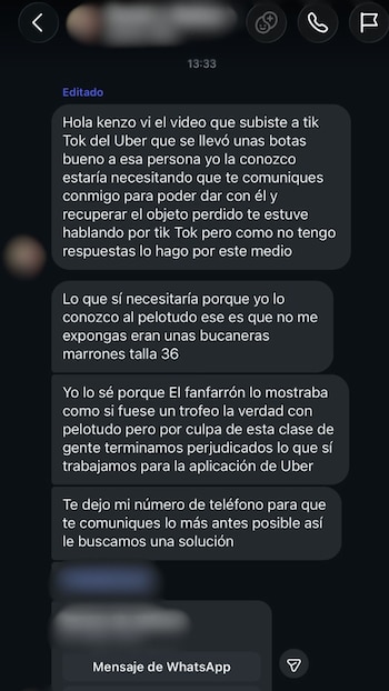 El caso sumó registros de la aplicación, videos, constancias del retiro y un audio sobre unas botas similares ofrecidas a la venta (Captura de video)