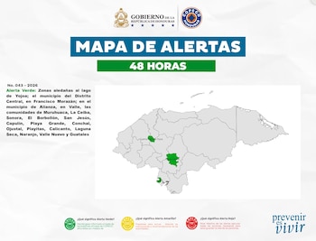 Copeco declaró alerta verde por 48 horas en el Distrito Central, el Lago de Yojoa y el municipio de Alianza debido a las lluvias.