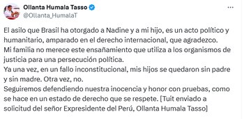 Humala se encuentra recluido en