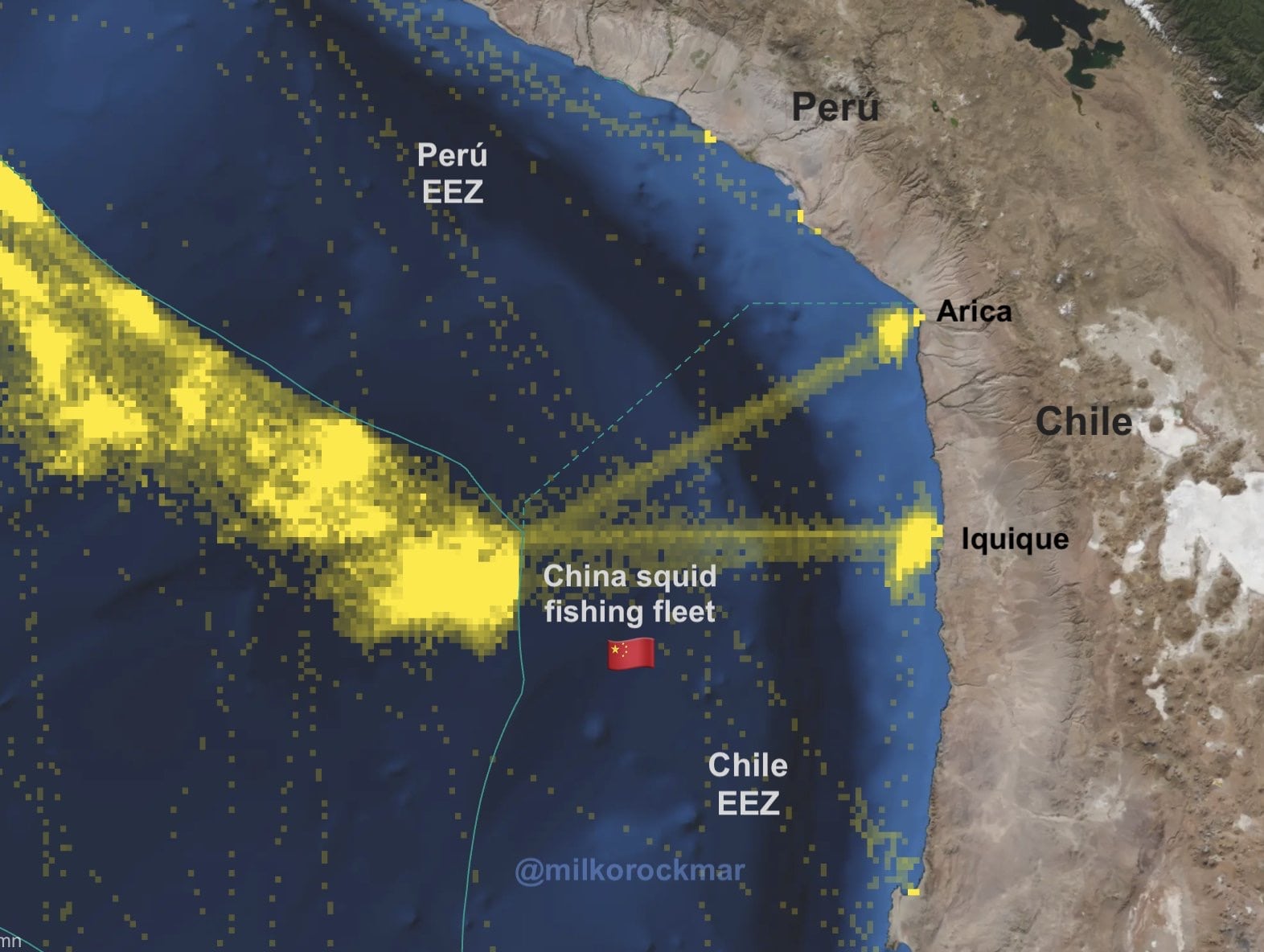 Los puertos de la zona norte de Chile son los nuevos hub para los pesqueros chinos. (Cortesía Milko Schvartzman)