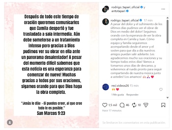 Rodrigo Tapari informó que Camila Martínez despertó y fue trasladada a sala intermedia tras el accidente en Panamericana