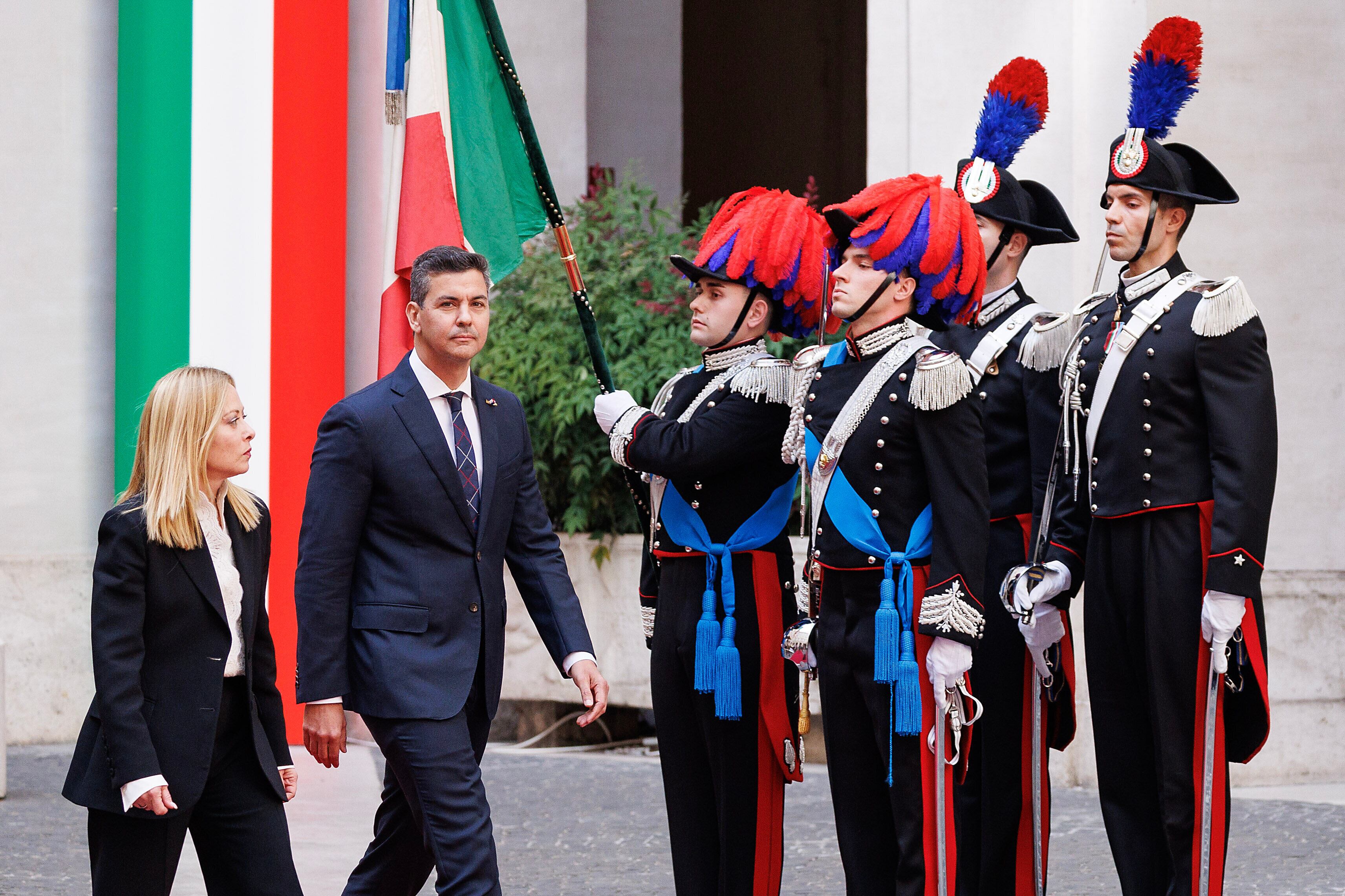 En el marco del 150° aniversario de las relaciones diplomáticas entre Italia y Paraguay, los mandatarios coincidieron en impulsar inversiones estratégicas y estrechar la colaboración en seguridad y desarrollo económico. (Roberto Monaldo/LaPresse via AP)