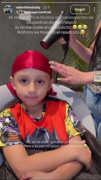 Karina García dijo que sintió nostalgia por el fin de la etapa de crespos de Valentino, aunque acompañó su decisión de hacerse trenzas - crédito valentinnobaby / Instagram