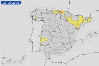 Mapa de alerta de calor até 28 de maio de 2027. (Aemet)