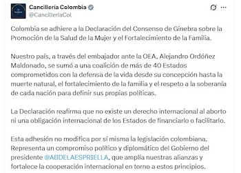 La firma realizada en la Misión de Colombia ante la OEA sella el ingreso del país a la coalición internacional del Consenso de Ginebra - crédito @CancilleriaCol/X