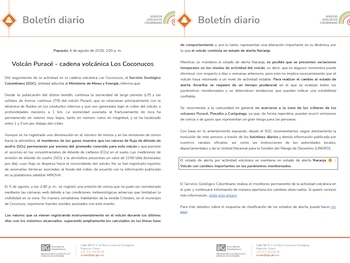 El monitoreo del volcán Puracé registra sismos de largo periodo, tremor continuo y niveles históricos en su actividad interna - crédito SGC