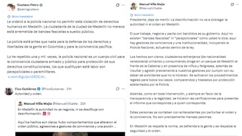 Pelea entre Gustavo Petro, Fico Gutiérrez y Manuel Villa Mejía por labores de gestores de convivencia - crédito @petrogustavo/X; @FicoGutierrez/X; @ManuelVillaMe/X