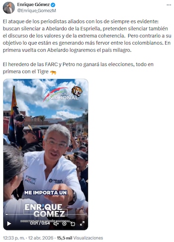 Enrique Gómez acusó a medios de intentar silenciar valores en la política colombiana - crédito @Enrique_GomezM/X