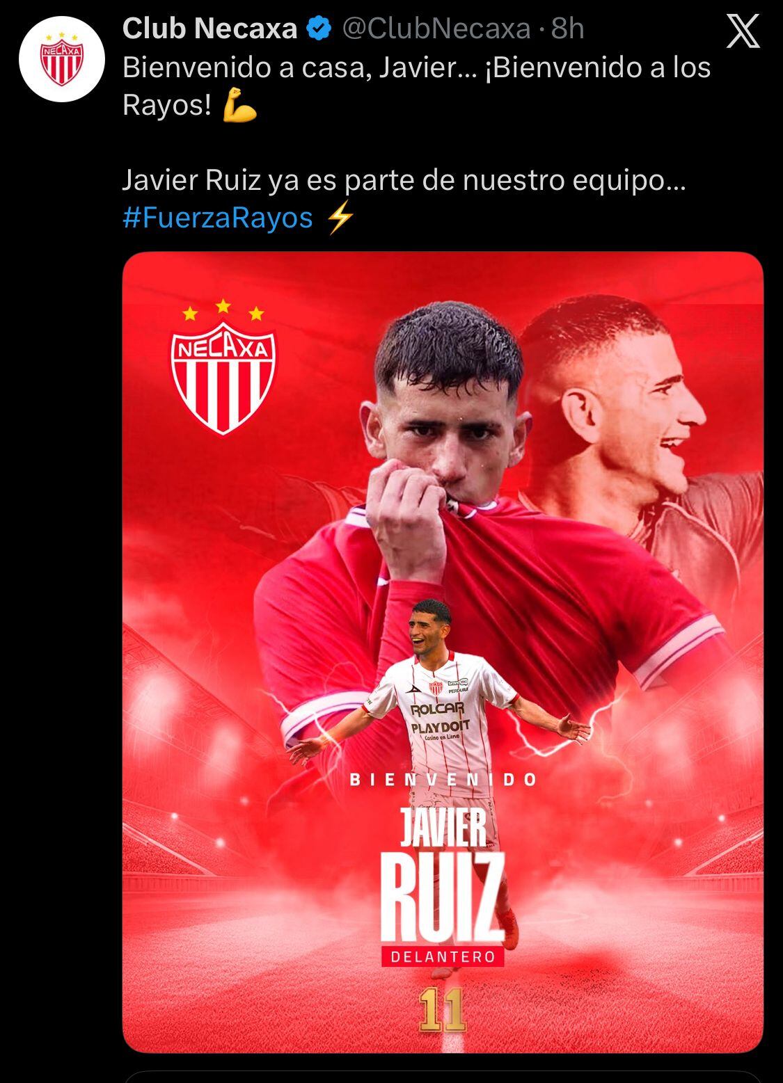 Javier Ruiz proviene de Independiente de Avellaneda y firmó contrato con Necaxa hasta 2030 tras largas negociaciones. (X/ @ClubNecaxa)