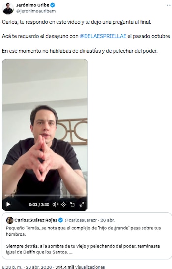 Jerónimo Uribe negó existencia de dinastía política y defendió trayectoria privada de su familia - crédito @jeronimoauribem/X