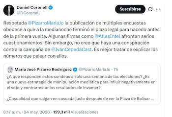 El periodista Daniel Coronell explicó que la publicación de encuestas responde al cierre del plazo legal previo a la primera vuelta - crédito @DCoronell/X