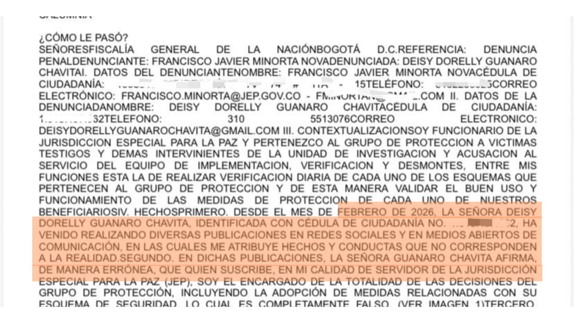 Esta es una parte de la denuncia contra Deisy Dorelly Guanaro - crédito @DeisyDorelly/X